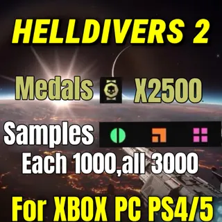 HELLDIVERS 2 medals X2500 + samples X3000 +XP max