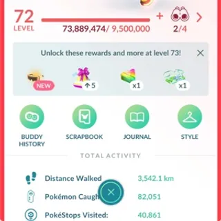 Pokemon Go Account - Level 72(stacked)(Read Description)