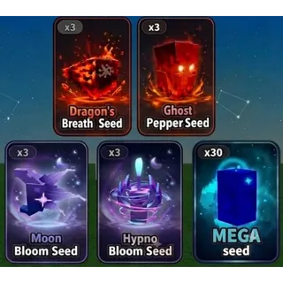 GROW A GARDEN 2 OMEGA SEED BUNDLE LARGE | x3 HYPNO BLOOM, DRAGON'S BREATH, MOON BLOOM, GHOST PEPPER, x30  MEGA SEEDS 