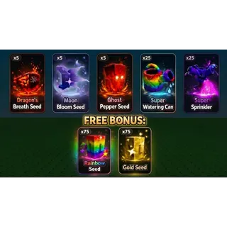 GROW A GARDEN 2 EVERYTHING BUNDLE | x5 DRAGON'S BREATH, MOON BLOOM, GHOST PEPPER, x25 SUPER WATERING CAN, SPRINKLER AND MORE!