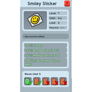 SUPER RARE HONEY MARK + 12 MARK DURATION SMILEY STICKER (HM 12MD) | RARE BEEQUIP BEE SWARM SIMULATOR (SEE MY PROFILE FOR MORE!)