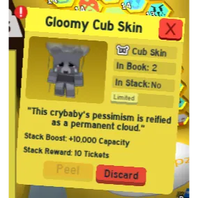 RARE GLOOMY CUB | RARE CUB BUDDY SKIN BEE SWARM SIMULATOR (CHECK MY PROFILE FOR MORE!)