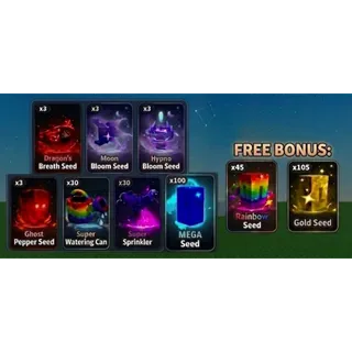 GROW A GARDEN 2 EVERYTHING BUNDLE LARGE | HYPNO BLOOM, DRAGON'S BREATH, MOON BLOOM, GHOST PEPPER, x100 MEGA SEEDS AND MORE!
