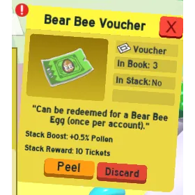custom order: bear bee voucher, small shield sticker, tnt sticker