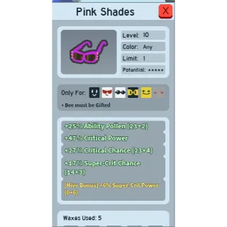 RARE GOOD 6% SUPER CRIT POWER PINK SHADES (6 SCP SHADES) | CHEAP BEEQUIP BEE SWARM SIMULATOR