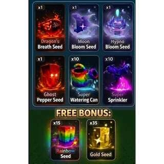 GROW A GARDEN 2 EVERYTHING BUNDLE | HYPNO BLOOM, DRAGON'S BREATH, MOON BLOOM, GHOST PEPPER, SUPER SPRINKLER AND MORE!