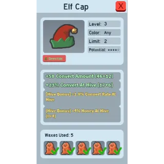 GOOD ELF CAP 4% HONEY AT HIVE (4 HAH ELF CAP) | CHEAP BEEQUIP BEE SWARM SIMULATOR