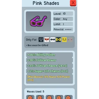 RARE GOOD 6% SUPER CRIT POWER PINK SHADES (6 SCP SHADES) | CHEAP GOOD  BEEQUIP BEE SWARM SIMULATOR