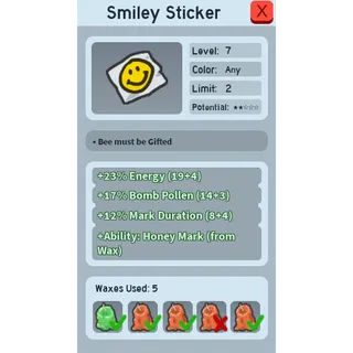 SUPER RARE HONEY MARK + 12 MARK DURATION SMILEY STICKER (HM 12MD) | RARE BEEQUIP BEE SWARM SIMULATOR (SEE MY PROFILE FOR MORE!)