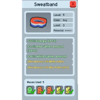 RARE GOOD 27% RED GATHER AMOUNT SWEATBAND RED BEEQUIP | RARE GOOD BEEQUIP BEE SWARM SIMULATOR (CHECK MY PROFILE FOR MORE!)