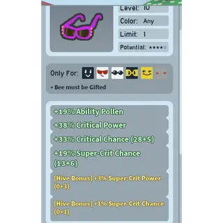 FOCUS + 1% SUPER CRIT CHANCE + 3% SUPER CRIT POWER PINK SHADES | RARE BEEQUIP BEE SWARM SIMULATOR (SEE MY PROFILE FOR MORE!)