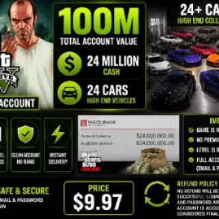 GTA V PS4 Account | 100M Value | 24M Cash | 24 Cars | GTA Online Ready | Full Access