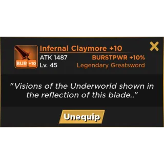 Infernal Claymore +10 |Sword Burst 3