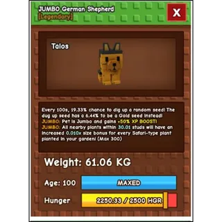 Jumbo German Shepherd 61kg+