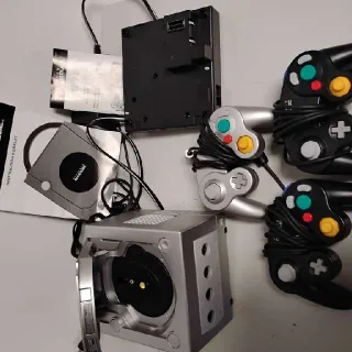 Nintendo GameCube Console Platinum System Bundle w/ Game Boy Player, Disc, Manuals, 3 Controllers & 1019 Memory Card