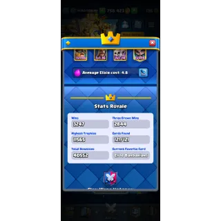 Clash royale : 11500+ Trophies | KT 15 Lvl | Lvl 62 | 121 Cards Emote 65+