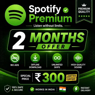 👉 Top: Spotify Premium
👉 Center (BIG TEXT): 2 MONTHS
👉 Bottom:
No Ads
Offline