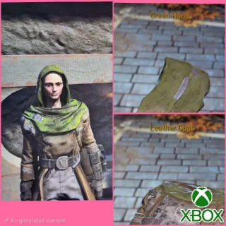 Leather Coat Green Hood