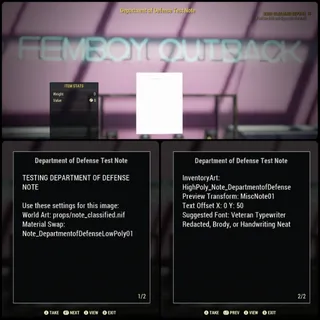Department of Defense Test Note