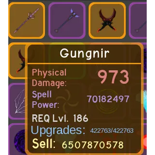 Gungnir 68m upgraded max | legendary weapon | DQR | dungeon quest reborn | cheapest