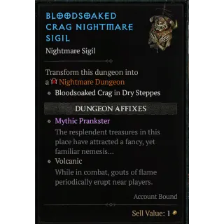 Diablo 4 | S11 | 10x Run T4 Sigil Nightmare Mythic Prankster (5x Mythic Uniques+1x Resplendent Spark Per Run)