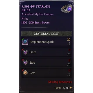 Diablo 4 | S11 | Rune | x6 Ohm, x6 Tzic, x6 Cem | 1 Set Rune Starless skies