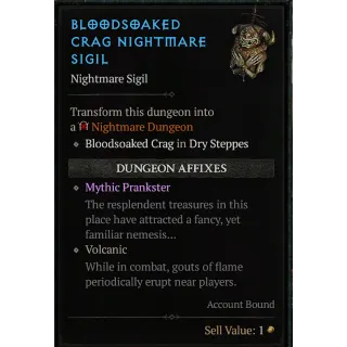 Diablo 4 | S11 | 10x Run T4 Sigil Nightmare Mythic Prankster (5x Mythic Uniques+1x Resplendent Spark Per Run)