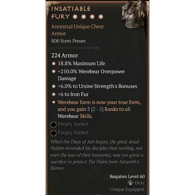 Diablo 4S94GA Insatiable FuryAspect Maxroll Diablo IV Game Item