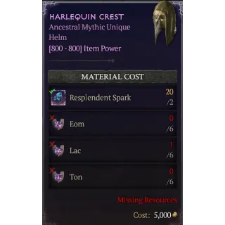 Diablo 4 | S11 | Rune | x6 Eom, x6 Lac, x6 Ton | 1 Set Rune Harlequin Crest 