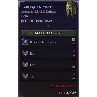 Diablo 4 | S12 | Rune | x6 Eom, x6 Lac, x6 Ton | 1 Set Rune Harlequin Crest 