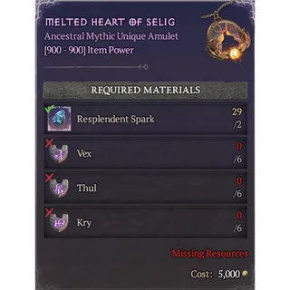 Diablo 4 | S13 | Rune | x6 Vex, x6 Thul, x6 Kry | 1 Set Rune Melted Heart Of Selig