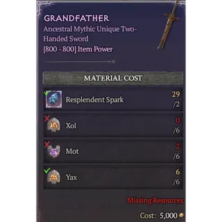 Diablo 4 | S13 | Rune | x6 Xol, x6 Mot, x6 Yax | 1 Set Rune The GrandFather