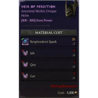 Diablo 4 | S11 | Rune | x6 Jah, x6 Que, x6 Gar | 1 Set Rune Heir Of Perdition