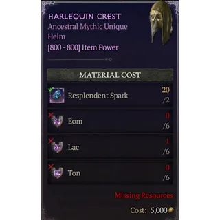 Diablo 4 | S13 | Rune | x6 Eom, x6 Lac, x6 Ton | 1 Set Rune Harlequin Crest 