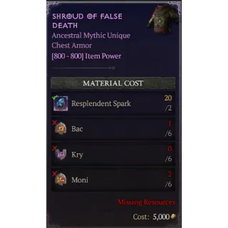 Diablo 4 | S11 | Rune | x6 Bac, x6 Kry, x6 Moni | 1 Set Rune Shroud Of False Death