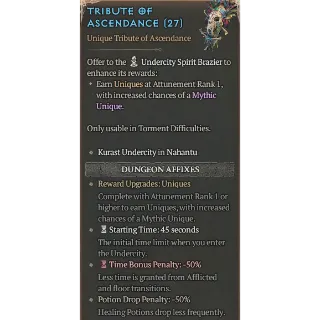 Diablo 4 | S11 | 10x Run Tribute Of Ascendance (25% Chance Get Mythic)