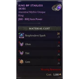 Diablo 4 | S11 | Rune | x6 Ohm, x6 Tzic, x6 Cem | 1 Set Rune Starless skies