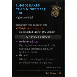 Diablo 4 | S11 | 10x Run T4 Sigil Nightmare Mythic Prankster (5x Mythic Uniques+1x Resplendent Spark Per Run)