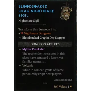 Diablo 4 | S11 | 2x Run T4 Sigil Nightmare Mythic Prankster (5x Mythic Uniques+1x Resplendent Spark Per Run)
