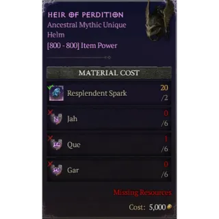 Diablo 4 | S11 | Rune | x6 Jah, x6 Que, x6 Gar | 1 Set Rune Heir Of Perdition