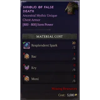 Diablo 4 | S11 | Rune | x6 Bac, x6 Kry, x6 Moni | 1 Set Rune Shroud Of False Death