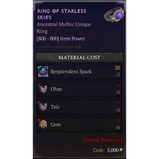 Diablo 4 | S11 | Rune | x6 Ohm, x6 Tzic, x6 Cem | 1 Set Rune Starless skies