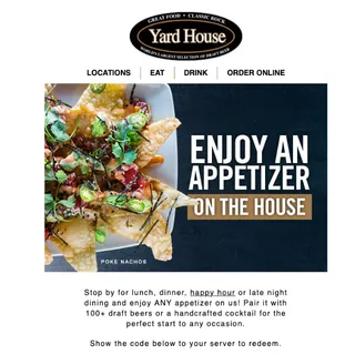 Yard House Free Appetizer 