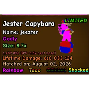 1OF1 JESTER CAPYBARA 1.4M DPS 8.7x [2% CHANCE EGG] [SUPER RARE] CAPYBARAS VS PLANTS