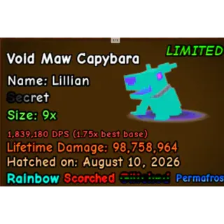 1OF1 VOID MAW CAPYBARA 1.8M DPS | SIZE 9x | SUPER RARE | CAPYBARAS VS PLANTS
