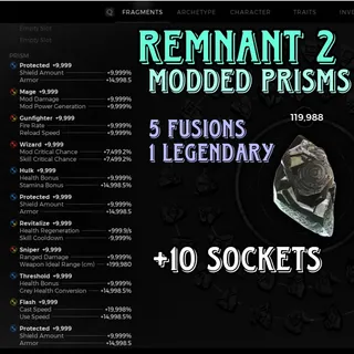 Prism Edits - 5 Fusions 1 Legendary + 10 Extra Sockets