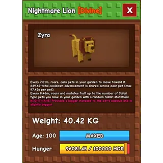 Huge Nightmare Lion 40kg+ Age 100