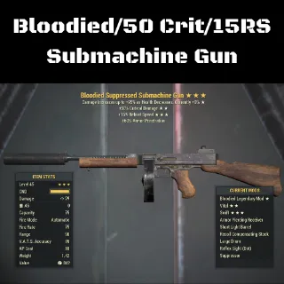 Bloodied/50 Crit/15 RS Submachine Gun