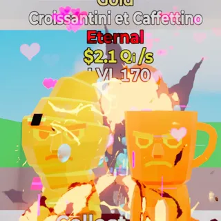 Fortnite Steal the Brainrot Croissantini et Caffettino Gold Eternal 2.1Qi/s Lvl 170 5 Traits