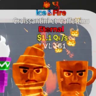 Fortnite Steal the Brainrot Croissantini Et Caffettino Ice & Fire Eternal 1.1Qi/s Lvl 161 2 Traits
